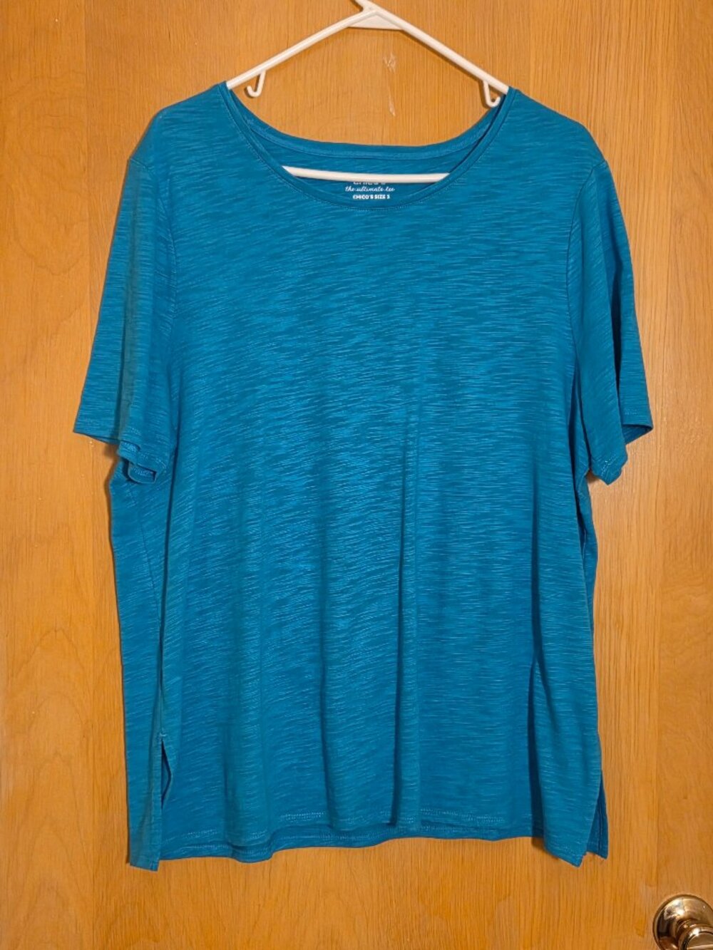 Chicos The Ultimate Tee Size 3 XL Cotton Modal Teal Faux Button Oversized Boxy